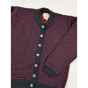 VTG L.L. Bean Norway Birdseye Cardigan Sweater Womens M Heavy Wool Knit Red